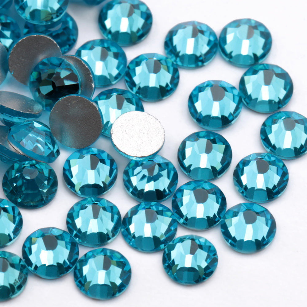Aquamarine Blue Round Flatback Glass Rhinestones