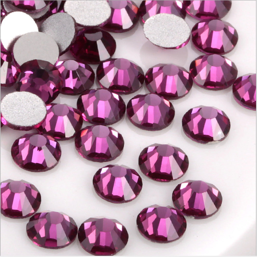 Fuchsia Round Flatback Glass Rhinestones