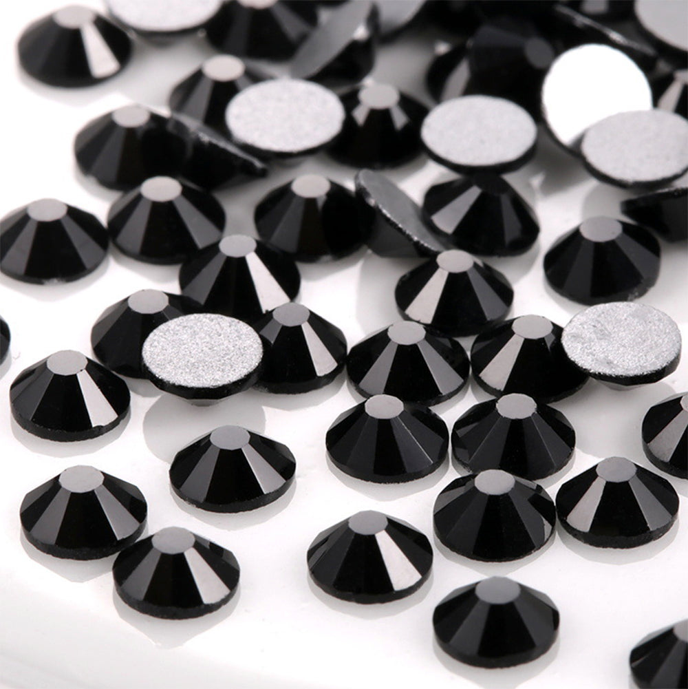 Jet Black Round Flatback Glass Rhinestones
