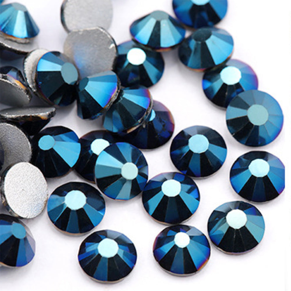 Metallic Blue Round Flatback Glass Rhinestones