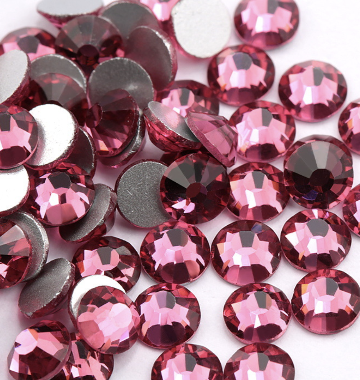 Pink Rose Round Flatback Glass Rhinestones
