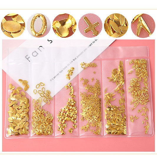 Nail Art Decoration Variety Shapes Metal Rivets Gold Silver Set