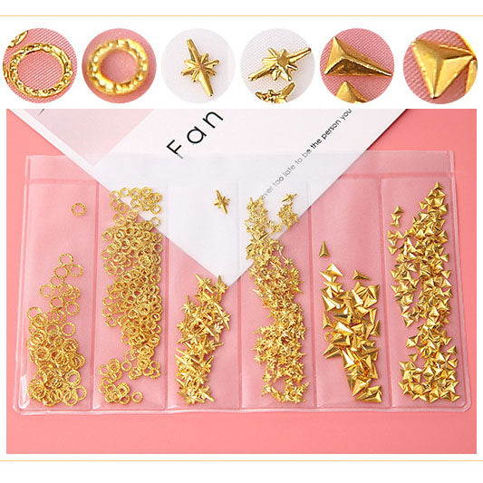 Nail Art Decoration Variety Shapes Metal Rivets Gold Silver Set