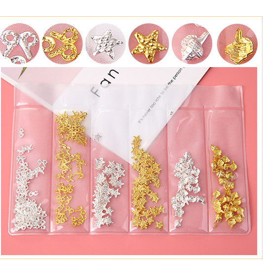 Nail Art Decoration Variety Shapes Metal Rivets Gold Silver Set