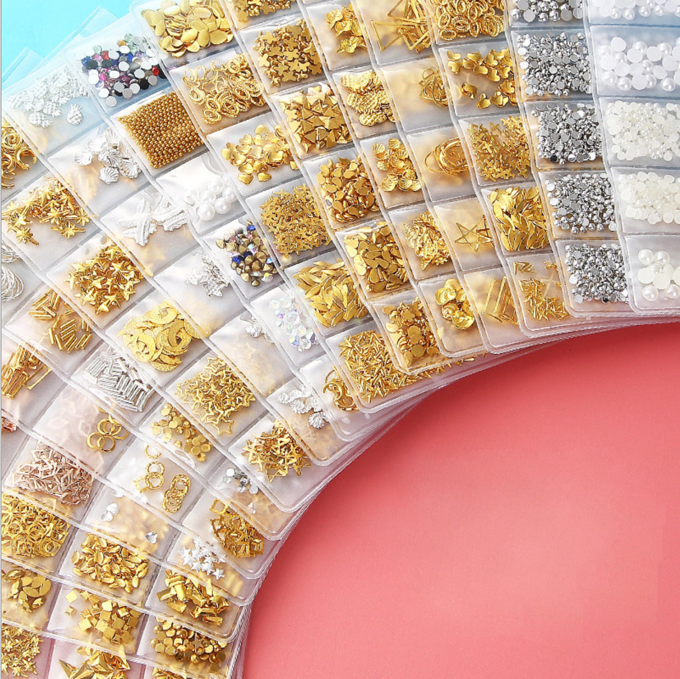 Nail Art Decoration Variety Shapes Metal Rivets Gold Silver Set