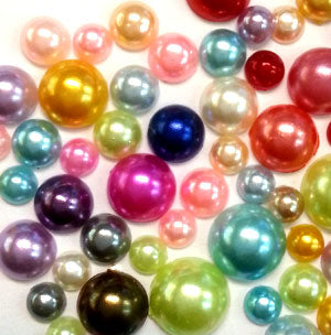 4mm to 8mm Mix Sizes & Colors Round Faux Pearl Rhinestones Flat Back