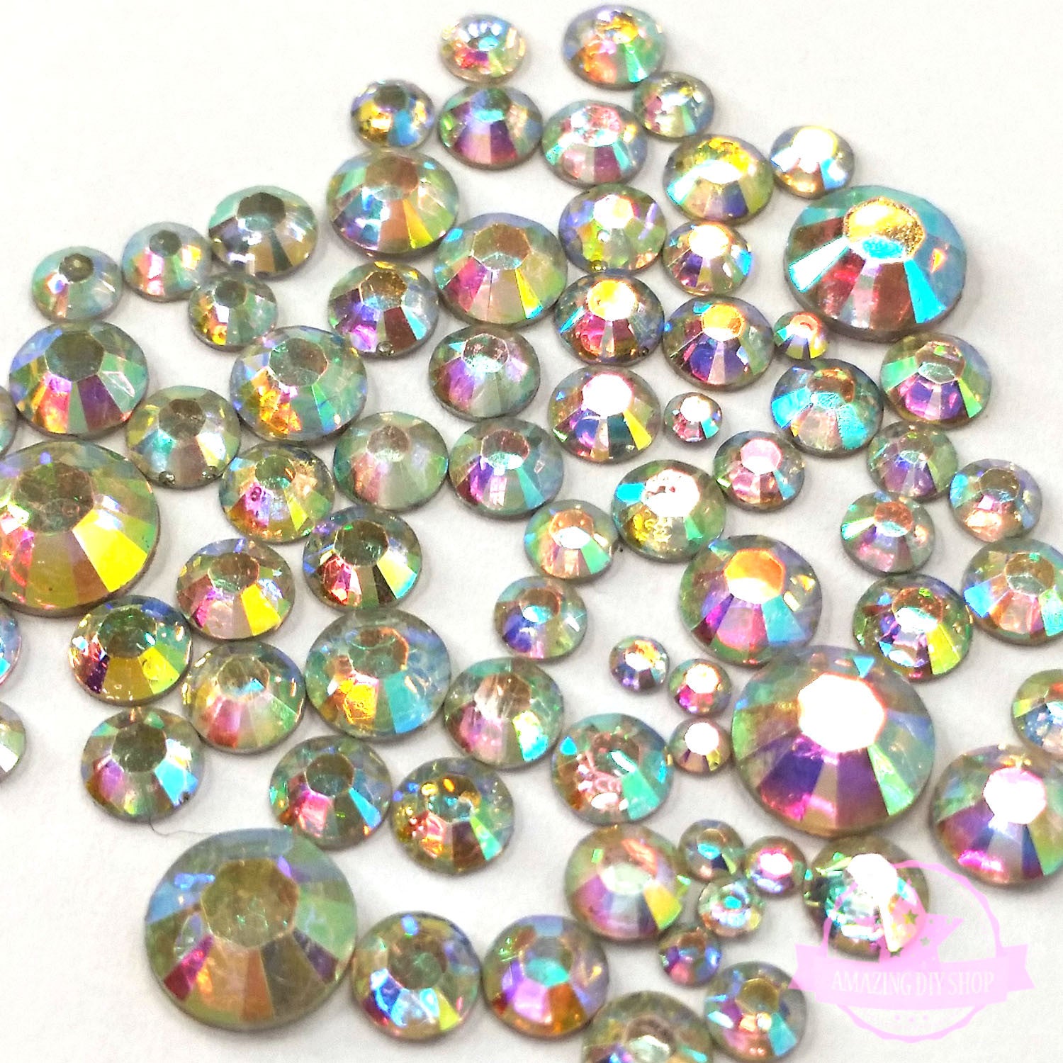 2mm to 6mm Mix Sizes Resin Crystal AB Round Rhinestones Flat Back