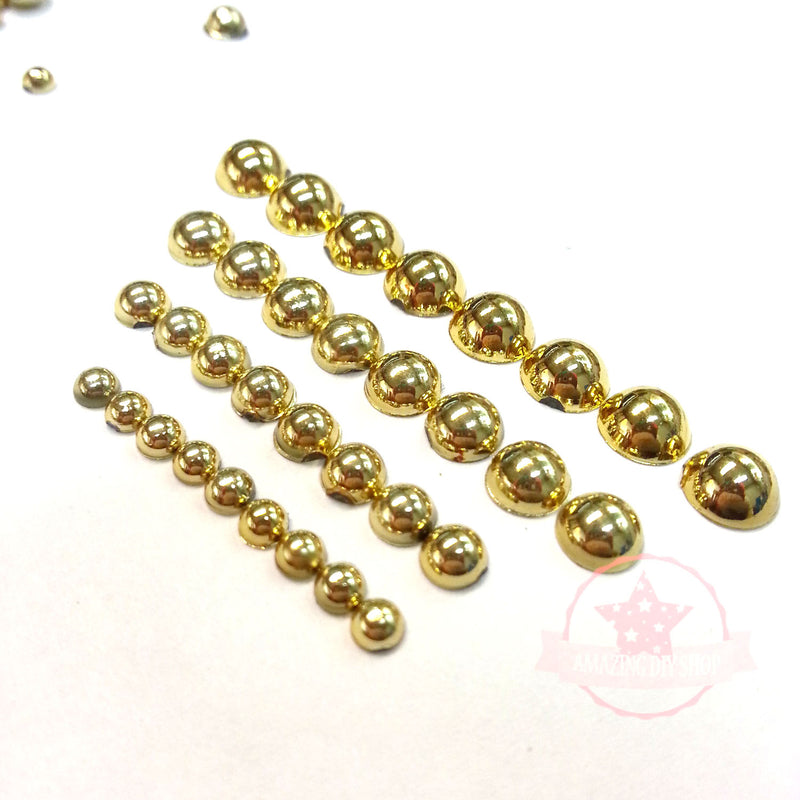 3mm to 6mm Mix Sizes Gold Round Faux Pearl Rhinestones Flat Back