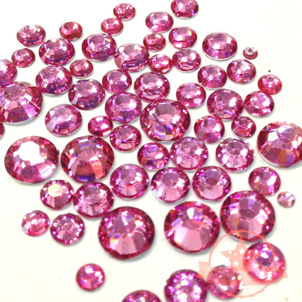 2mm to 6mm Mix Sizes Resin Rose Pink Round Rhinestones Flat Back