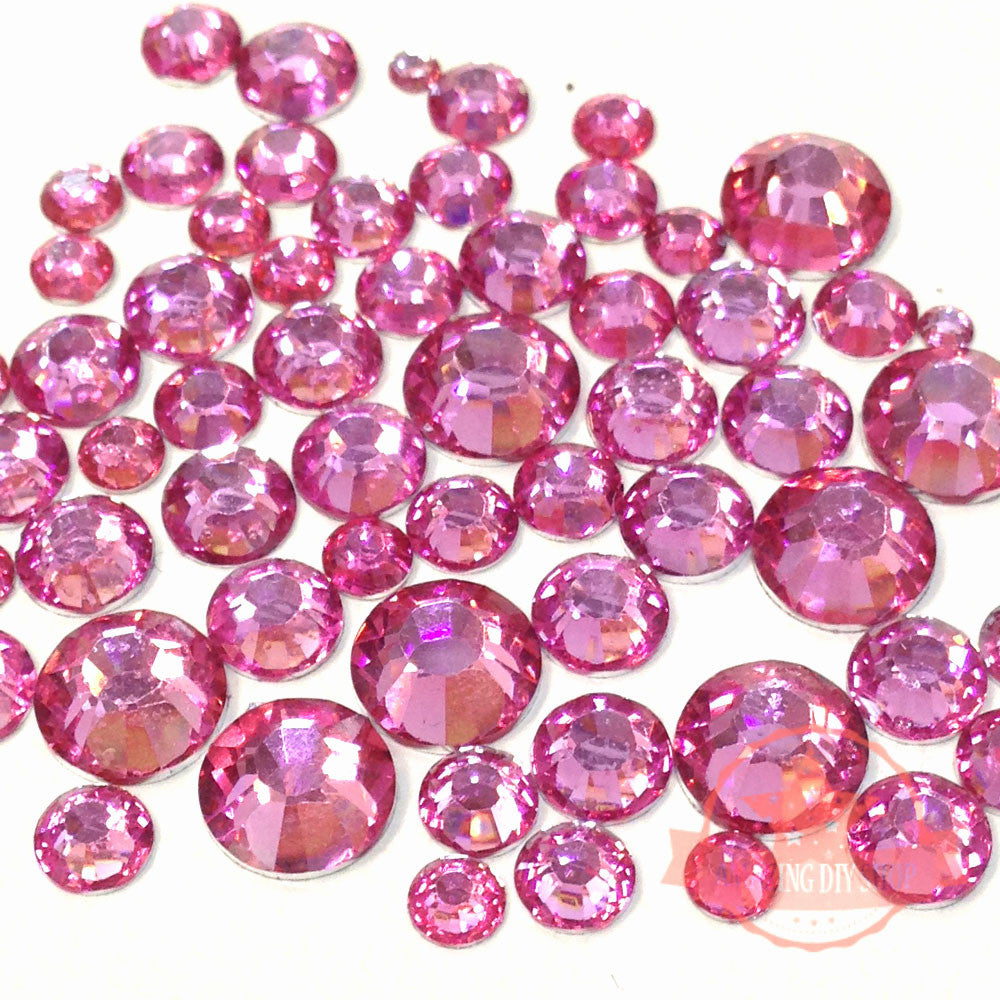 2mm to 6mm Mix Sizes Resin Rose Pink Round Rhinestones Flat Back