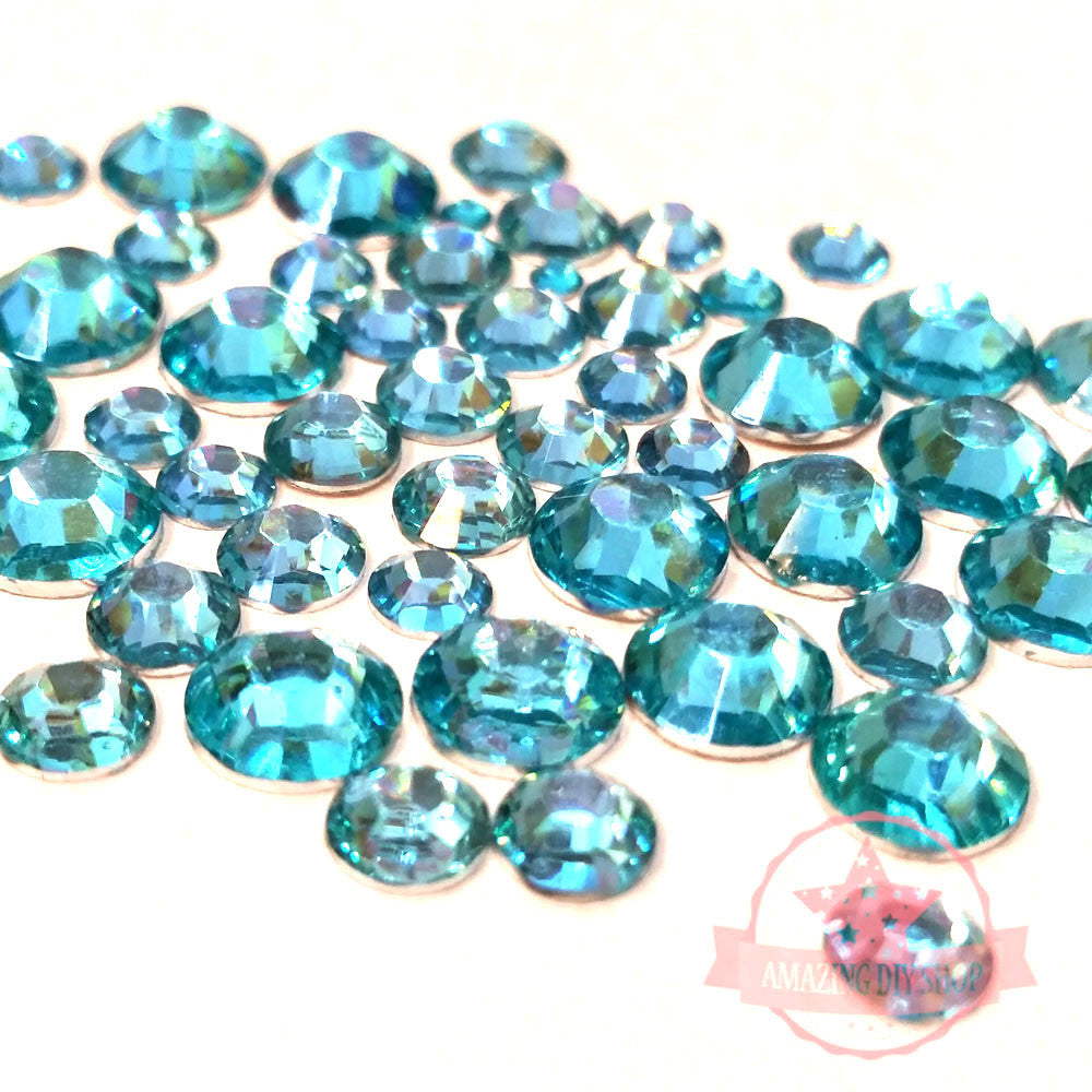 2mm to 6mm Mix Sizes Resin Aquamarine Blue Round Rhinestones Flat Back