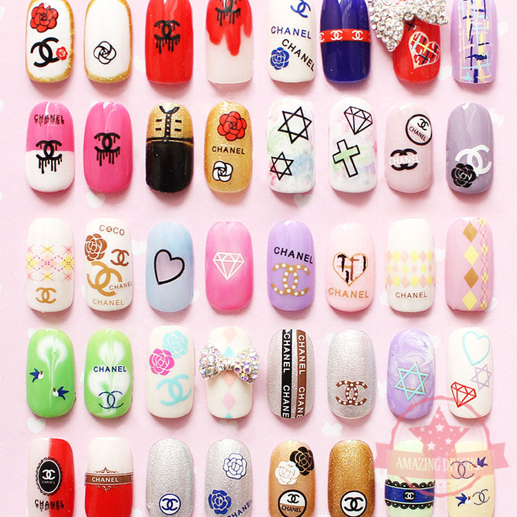 Designer Logo CC Nail Art Self Adhesive Stickers