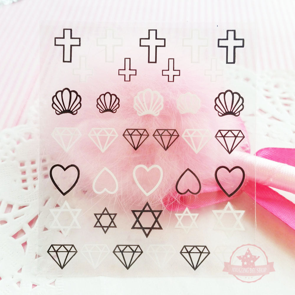 Cross Shell Heart Nail Art Self Adhesive Stickers