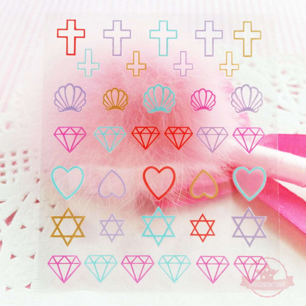 Cross Shell Heart Nail Art Self Adhesive Stickers