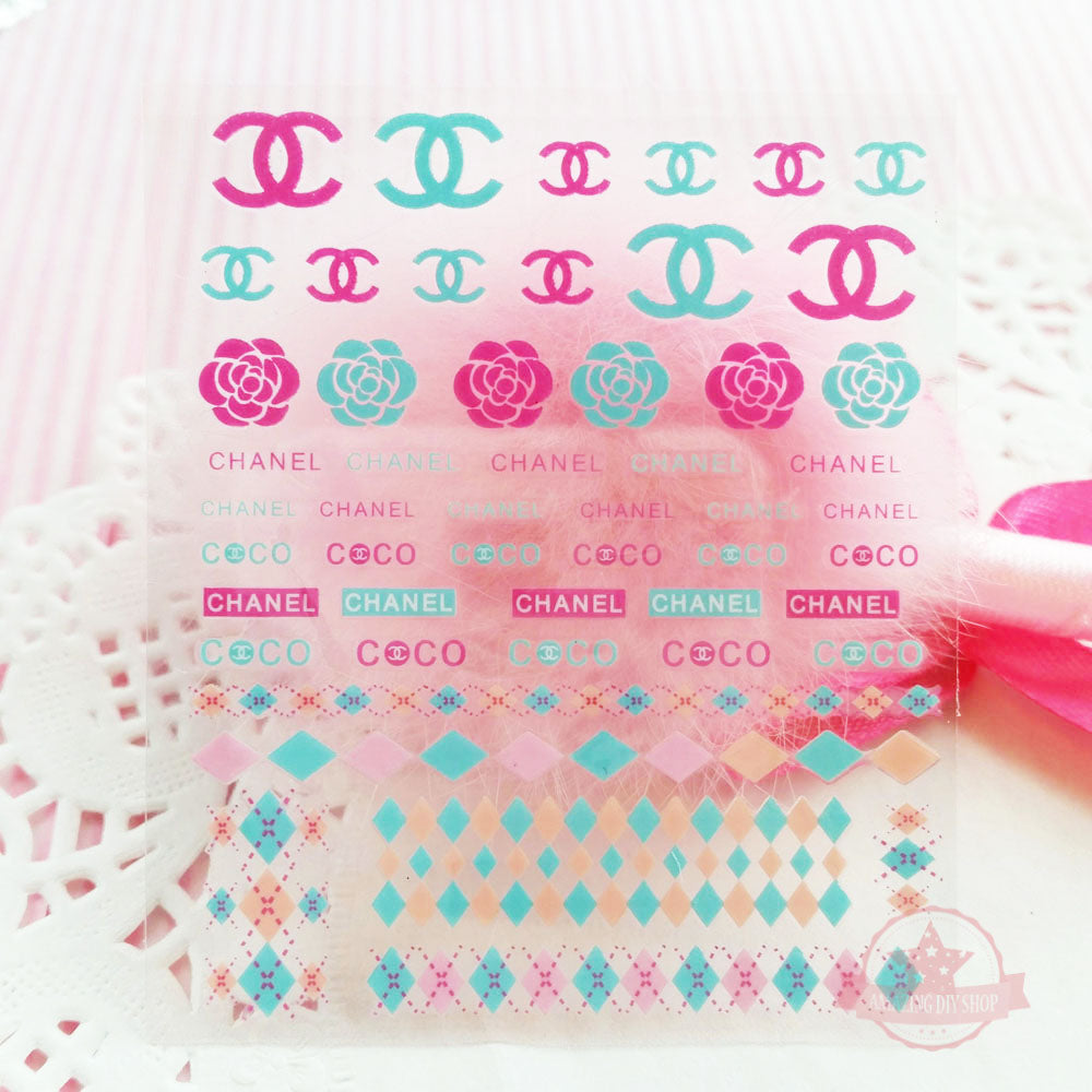 Designer Logo CC Nail Art Self Adhesive Stickers