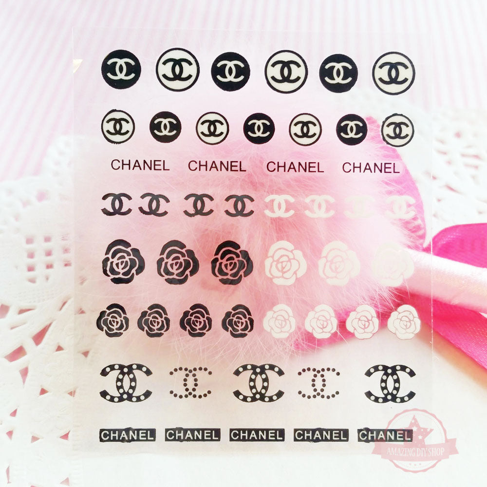 Designer Logo CC Nail Art Self Adhesive Stickers
