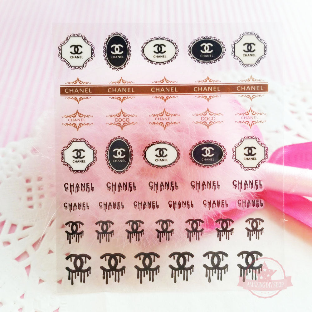 Designer Logo CC Nail Art Self Adhesive Stickers