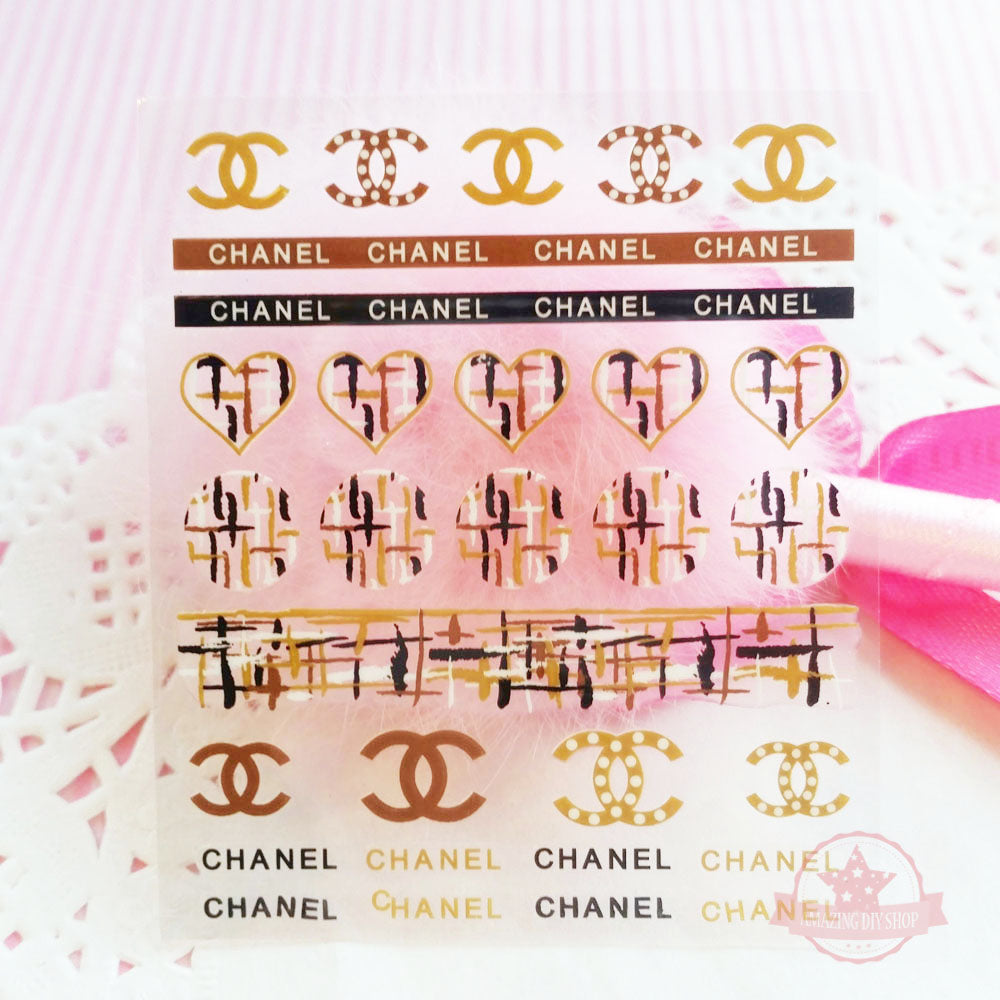 Designer Logo CC Nail Art Self Adhesive Stickers