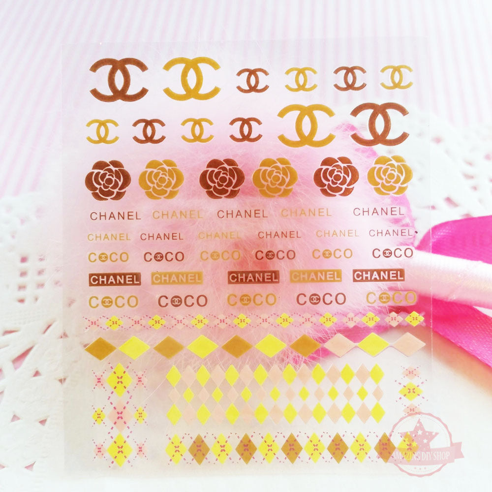 Designer Logo CC Nail Art Self Adhesive Stickers