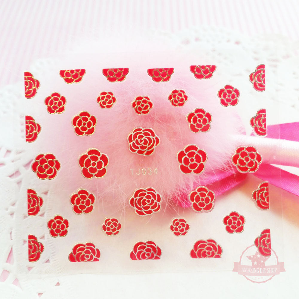 Camellia Flower Nail Art Self Adhesive Stickers