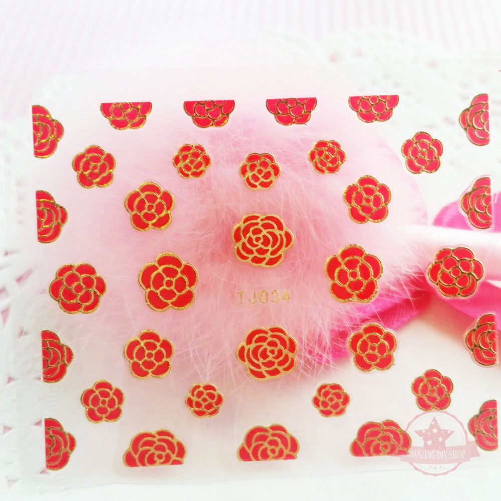 Camellia Flower Nail Art Self Adhesive Stickers