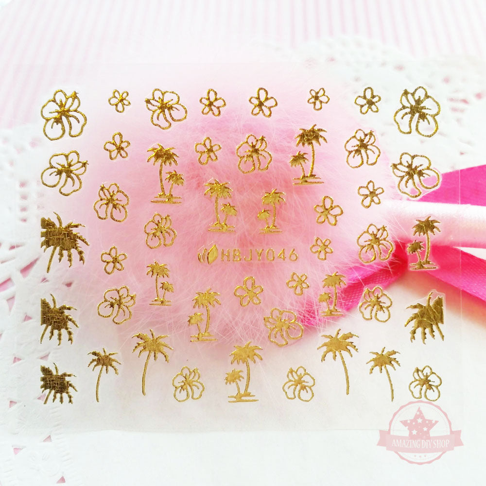 Trees Shell Flowers Smiley Nail Art Self Adhesive Stickers