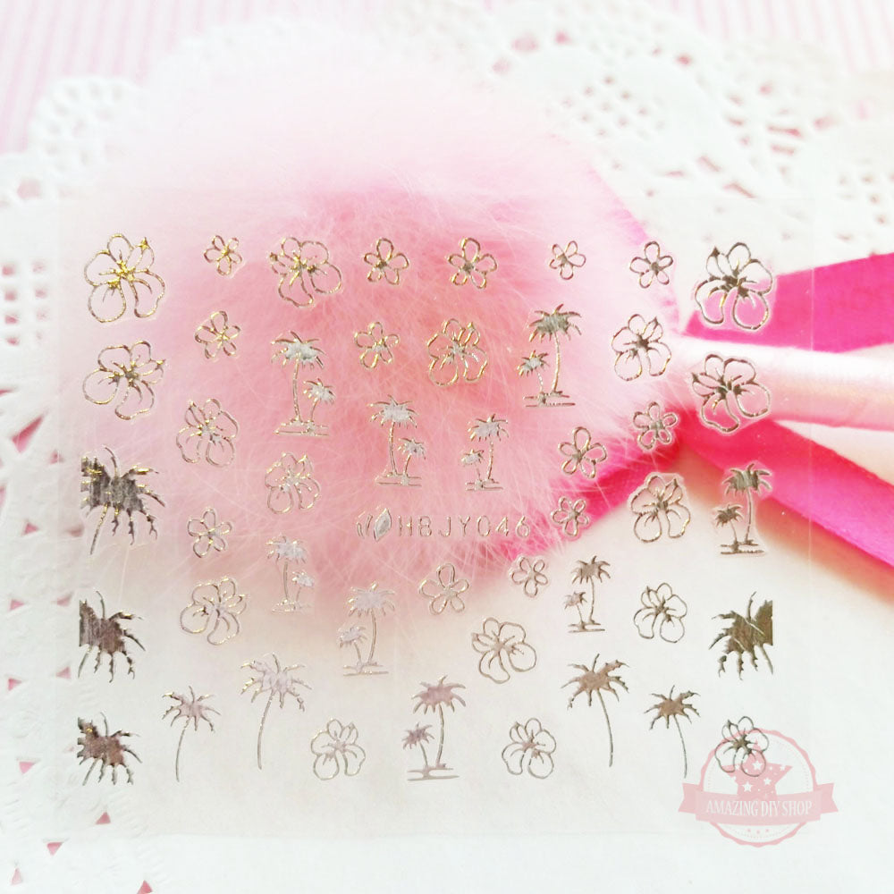Trees Shell Flowers Smiley Nail Art Self Adhesive Stickers