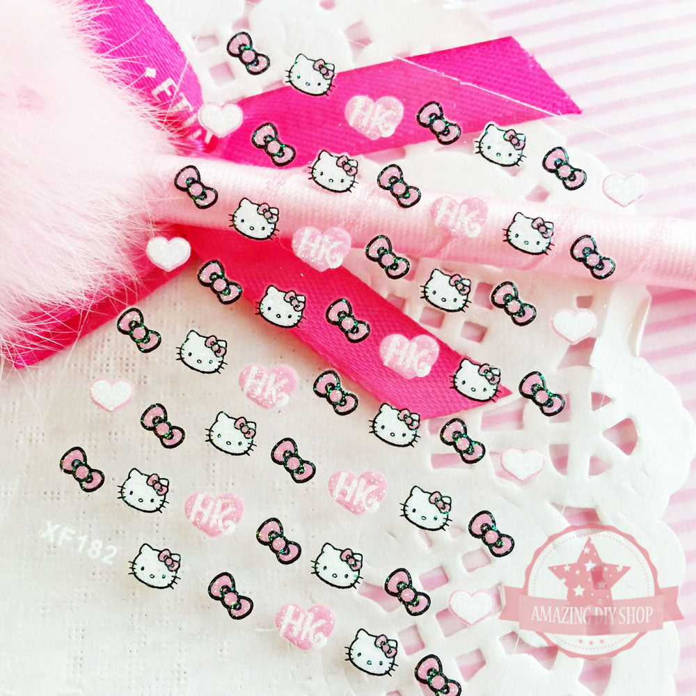 Bow Kitty Pink Nail Art Self Adhesive Stickers