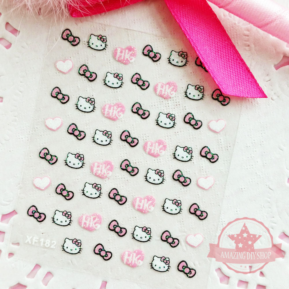 Bow Kitty Pink Nail Art Self Adhesive Stickers