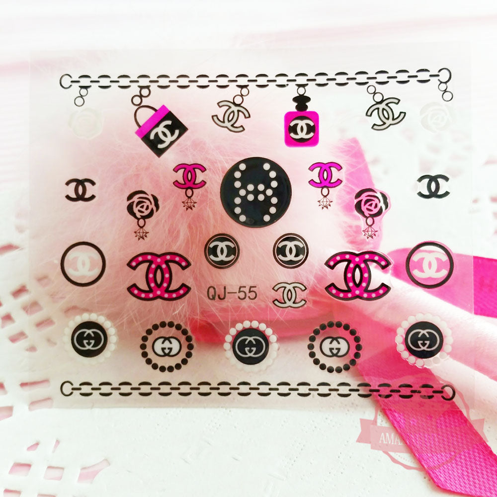 Pink & Black Logo Nail Art Self Adhesive Stickers