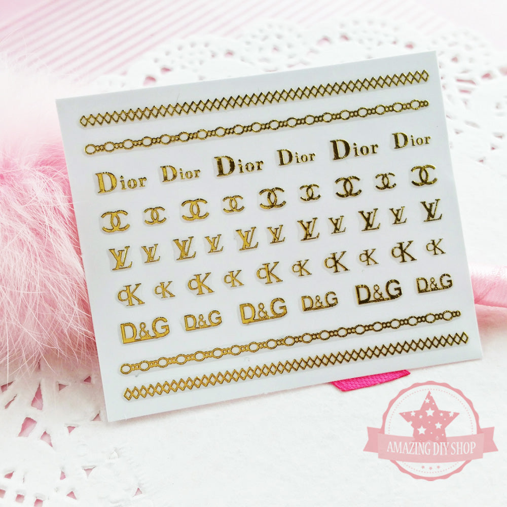 Metal Gold Logo Lace Nail Art Self Adhesive Stickers