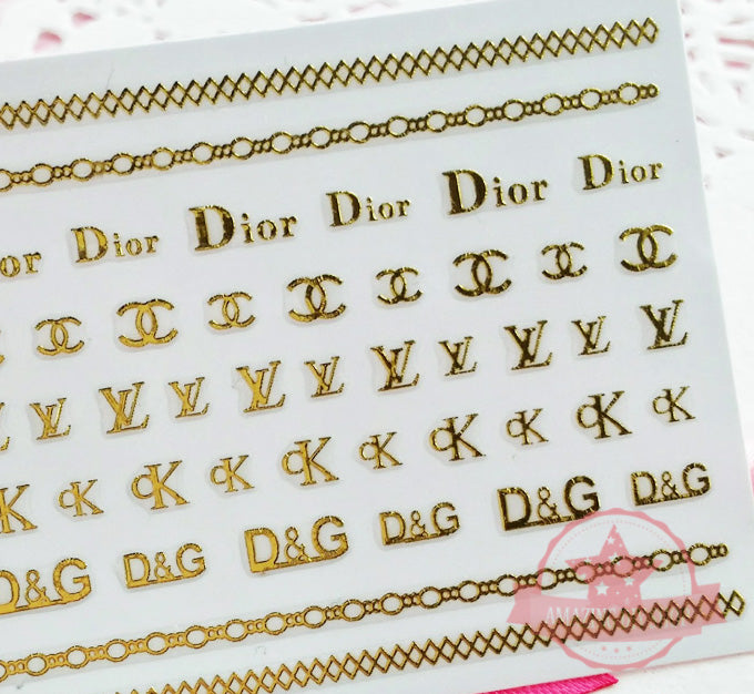 Metal Gold Logo Lace Nail Art Self Adhesive Stickers