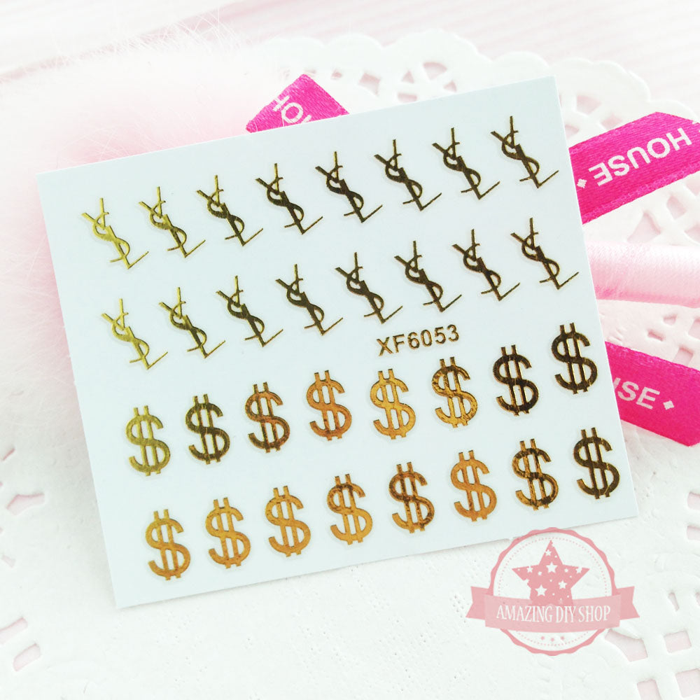 Metal Gold Money Sign Nail Art Self Adhesive Stickers