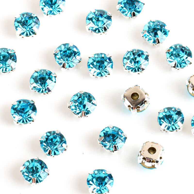 Sew-On Cut Round Glass Rhinestones with Silver Settings