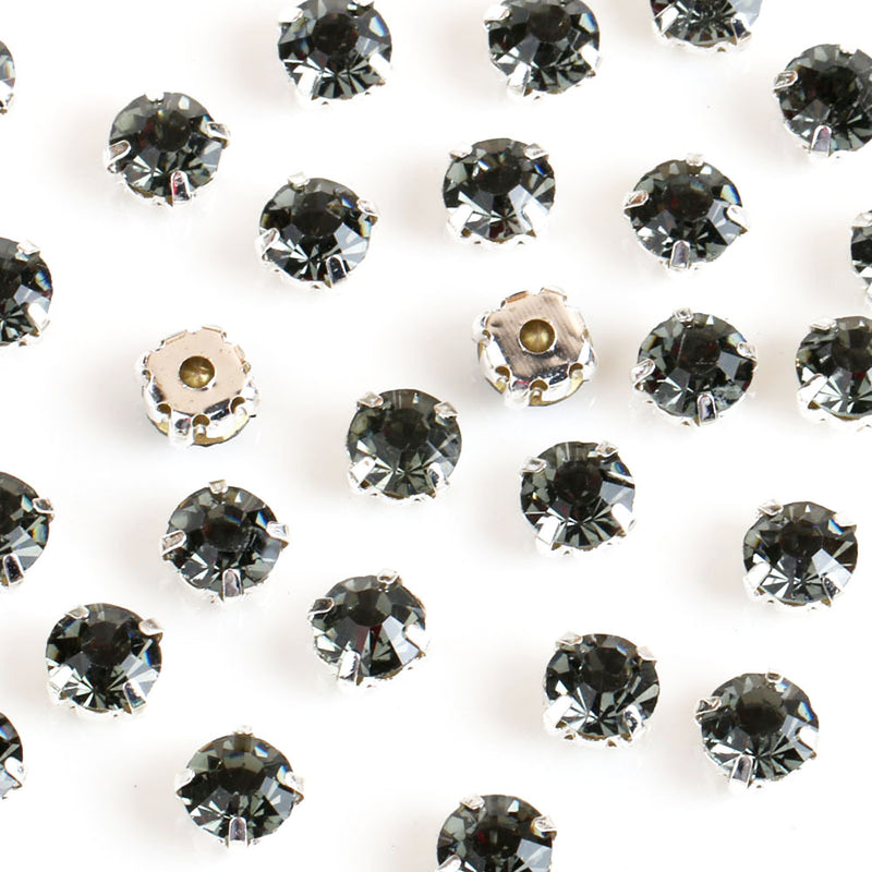 Sew-On Cut Round Glass Rhinestones with Silver Settings