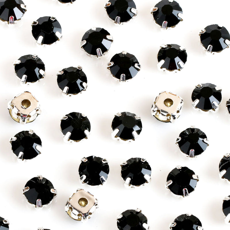 Sew-On Cut Round Glass Rhinestones with Silver Settings