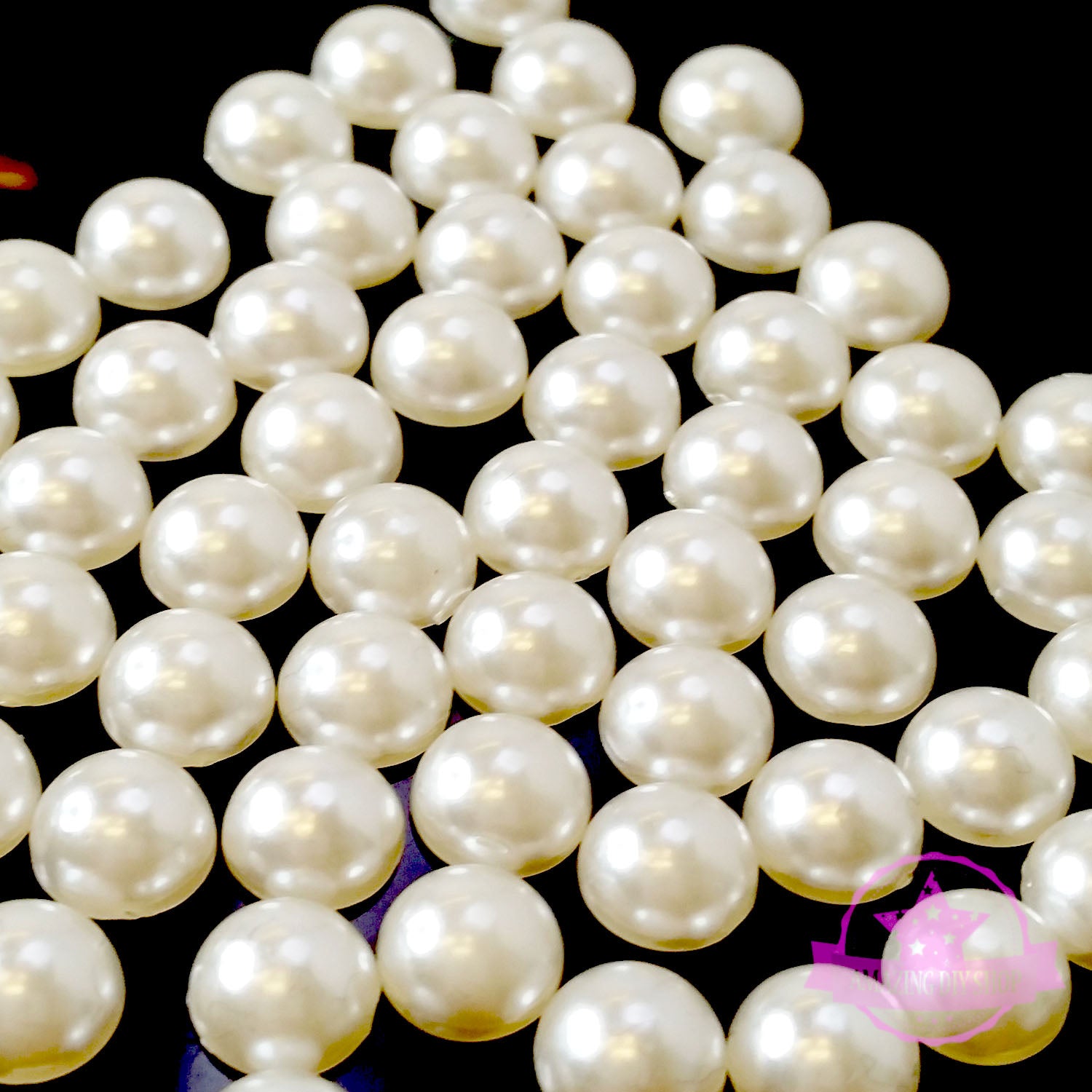 Cream Round Faux Pearl Rhinestones Flat Back