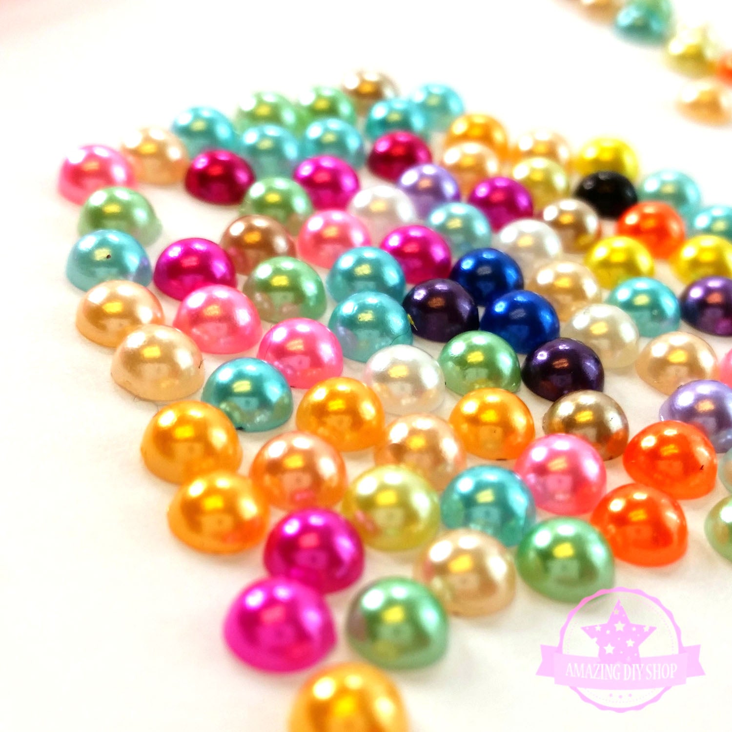 Mix Colors Round Faux Pearl Rhinestones Flat Back